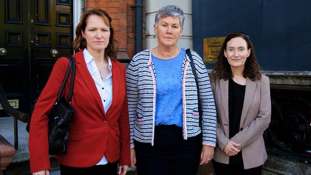 Members of Women of Honour group (from left) Diane Byrne, Karina Molloy, and Yvonne O’Rourke ahead of a meeting with Minister for Defence Simon Coveney. Photograph: Gareth Chaney/Collins