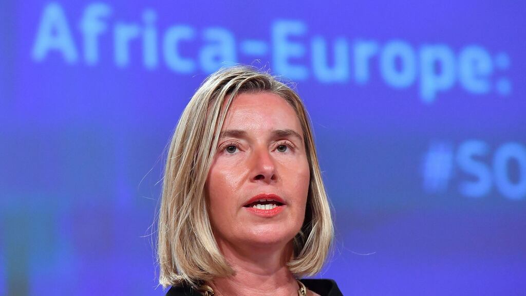 EU foreign policy chief Federica Mogherini addresses a press conference on a new Africa-Europe Alliance. Photograph: Emmanuel DUNAND/AFP/Getty Images