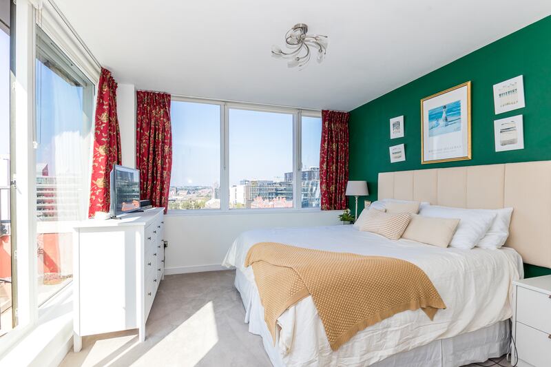 Main bedroom is dual aspect with views of the Liffey