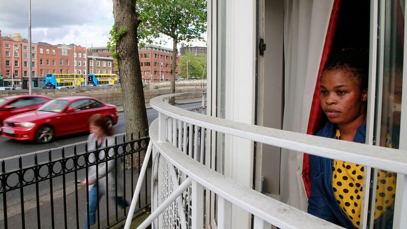Ayo Adeshina at the direct provision centre Watergate House on Usher’s Quay, Dublin. Photograph: Nick Bradshaw