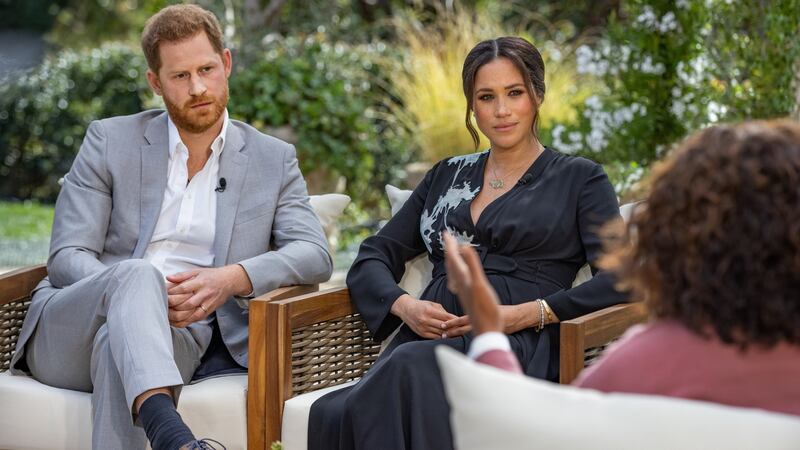 Oprah Winfrey interviews Prince Harry and Meghan Markle. Photograph: Harpo Productions/Joe Pugliese via Getty