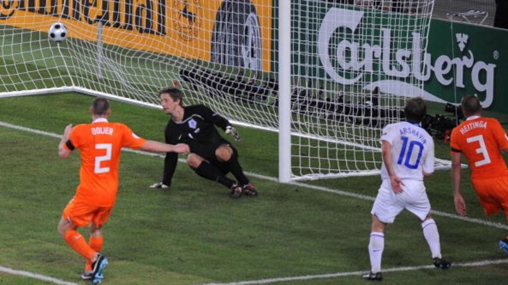 Andrei Arshavin slots past Edwin van der Sar during his Euro 2008 peak. Photograph: Getty