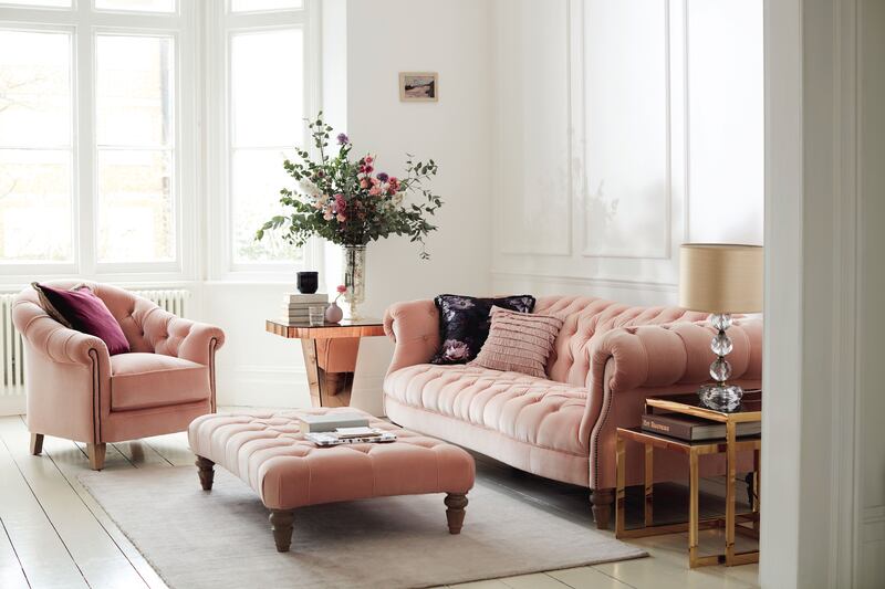 DFS Palace four seater sofa in blush velvet