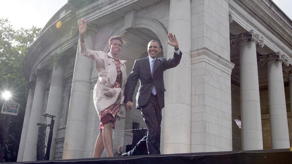 US president Barack Obama and First Lady Michelle Obama, at College Green, Dublin during their brief visit in 2011.  Photograph: Eric Luke/The Irish Times