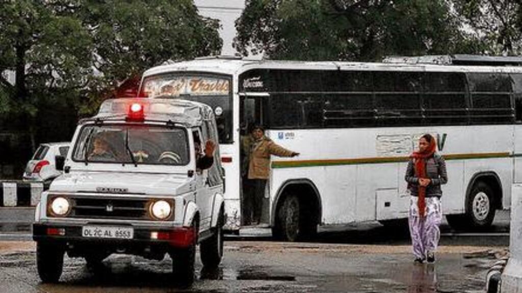 A bus arrives at a New Delhi court to be used as evidence in the trial of five men accused of rape and murder. Photograph: AP
