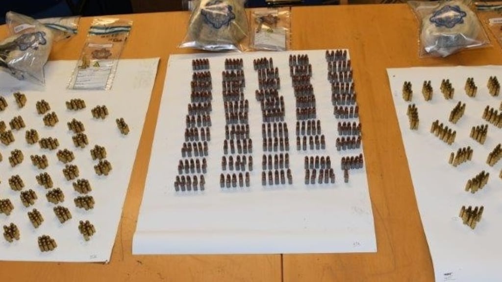 A member of the public found the bullets wrapped in plastic while out walking in Bishop’s Wood by the village of Dundrum on Saturday. Photograph: Garda Press Office