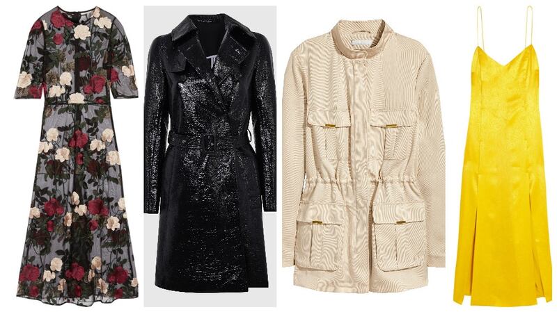 Ganni dress, €400 at Arnotts; Black jacket, €115, Topshop; Jacket, €59.95, H&M; Slip Dress, €235, Topshop Unique