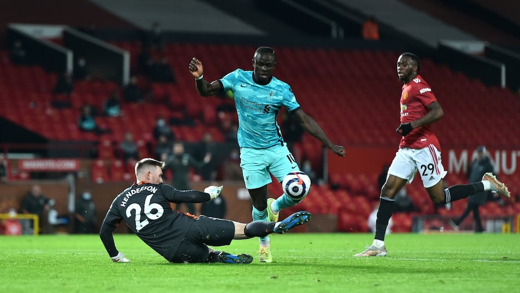Liverpool’s Sadio Mane in action during his team’s win at Old Trafford. Photograph: Peter Powell/PA