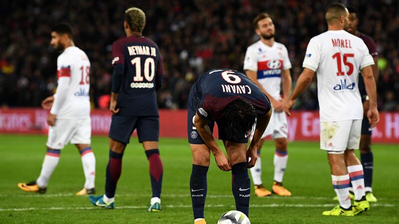 Neymar walks away after Cavani won the argument. Photo: Johnny Fidelin/Icon Sport/Getty Images