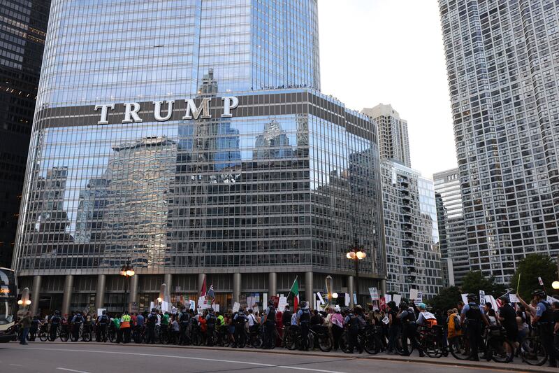 People take part in an 'ICE out of Chicago' protest on Monday. Photograph: Able Uribe/EPA