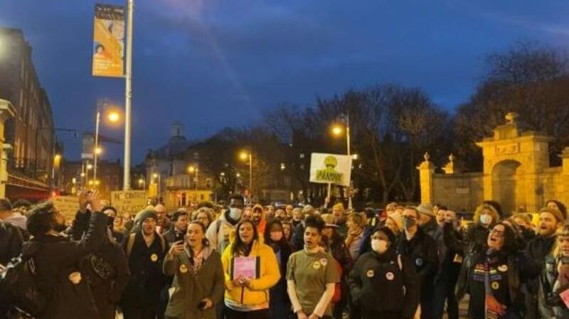 A protest by the End Direct Provision action group in Dublin in February 2022. Photograph: Jack Power