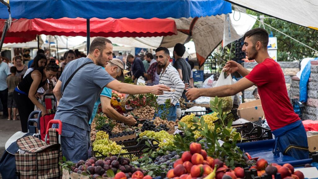 Market trading in Istanbul, Turkey. Finance minister  Berat Albayrak said the government would be asking ministries for expenditure cuts of 10-30%.   Photograph: Nicole Tung/Bloomberg