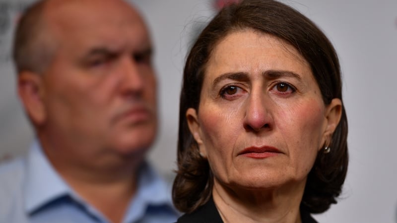 New South Wales Premier Gladys Berejiklian speaks during a press conference at the Rural Fire Service Headquarters in Sydney on Sunday. Photograph: Paul Braven/EPA