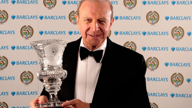 Jimmy Armfield with his Special Merit Award in 2008. In later years he became a preceptive radio commentator for BBC. Photograph: PA Wire.