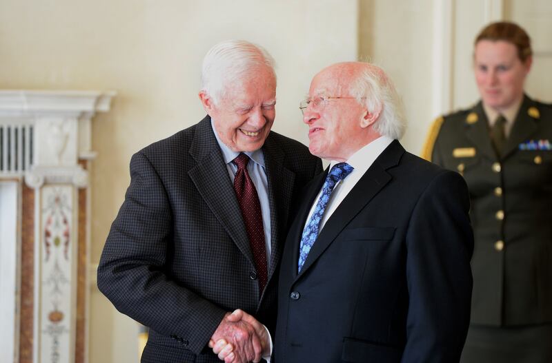 President Michael D Higgins meets Jimmy Carter at Áras an Uachtaráin in 2013. Photograph: Alan Betson