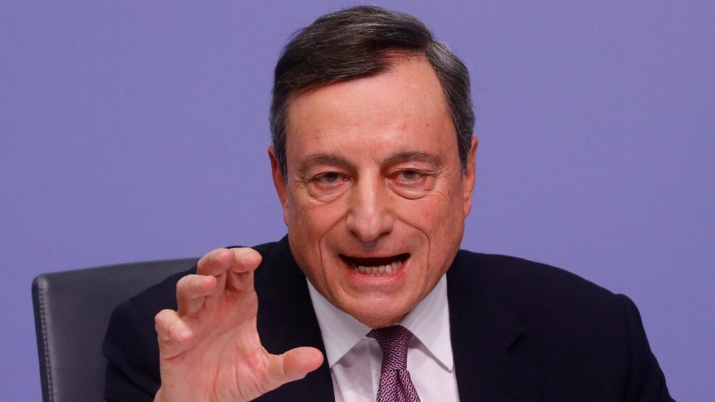 European Central Bank (ECB) president Mario Draghi at  a news conference following the governing council’s interest rate decision at the ECB headquarters in Frankfurt. Photograph: Kai Pfaffenbach/Reuters