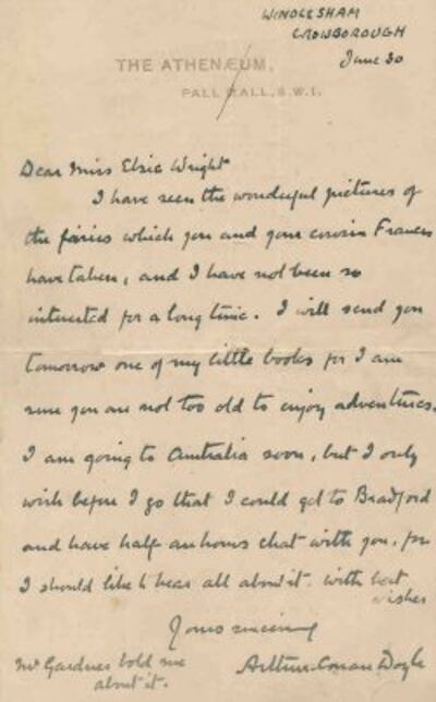 Arthue Conan Doyle’s letter to one of the girls behind the fairy photographs