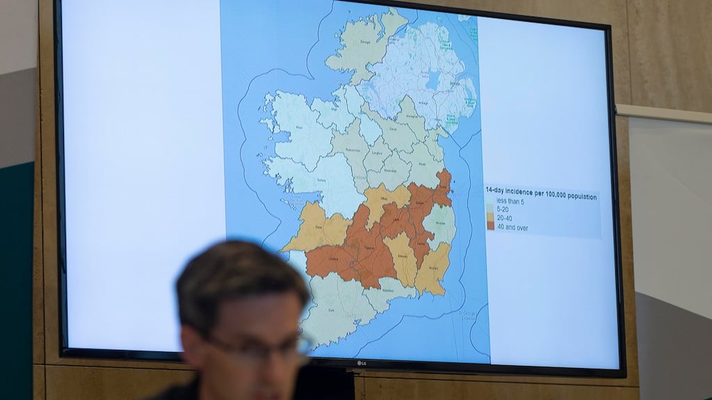 Dr Ronan Glynn, Acting Chief Medical Officer with Covid-19 graphic. Photograph: Colin Keegan/Collins Dublin