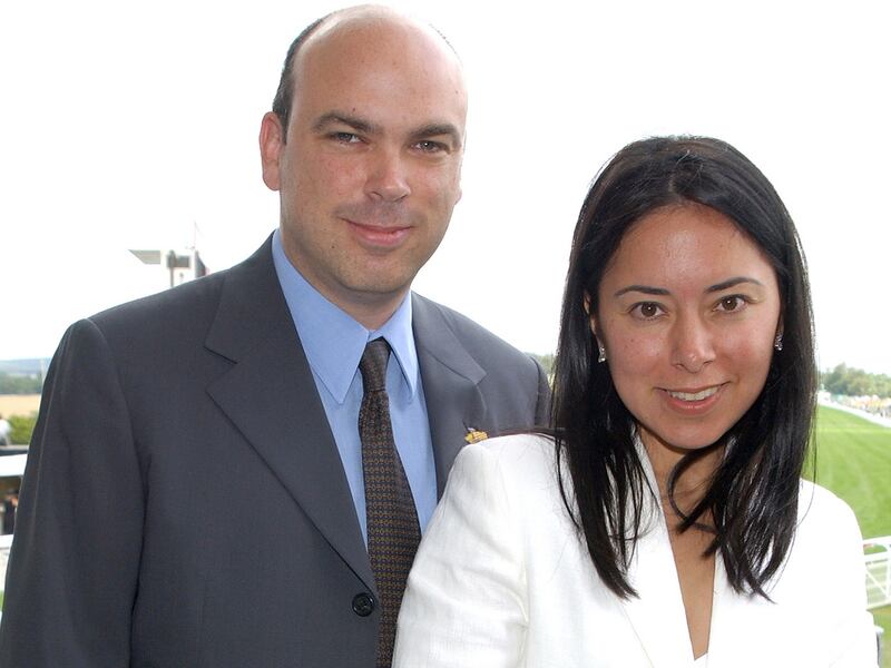 London-Irish entrepreneur Mike Lynch with his wife Angela Bacares at a race meeting in West Sussex in August 2002. Photograph: Desmond O'Neill