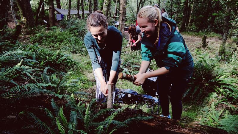 Gathering the materials needed to build an outdoor shelter.  Photograph: Melissa McDermott