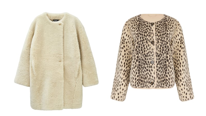Cocoon shearling coat (€1,425) from Whistles and leopard jacket (€95) M&S