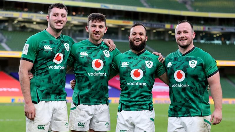 Ireland debutants Will Connors, Hugo Keenan, Jamison Gibson-Park and Ed Byrne. Photograph: Dan Sheridan/Inpho
