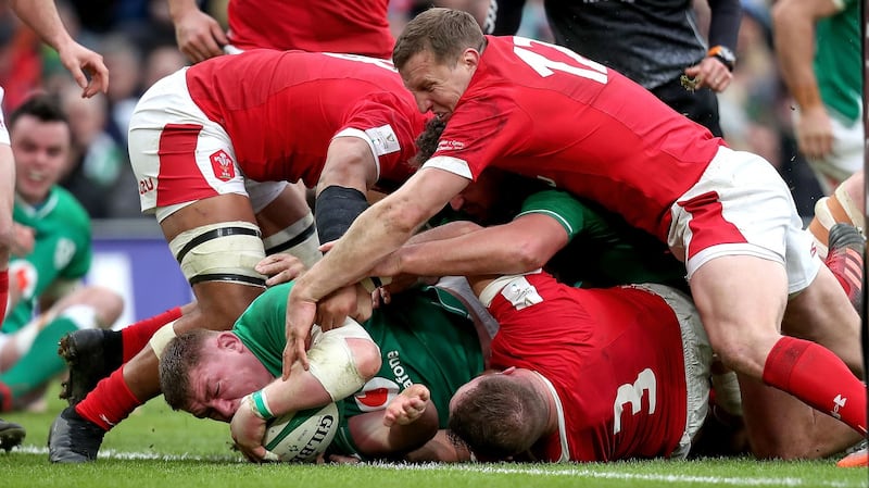 Tadhg Furlong scores Ireland’s second try. Photograph: Bryan Keane/Inpho