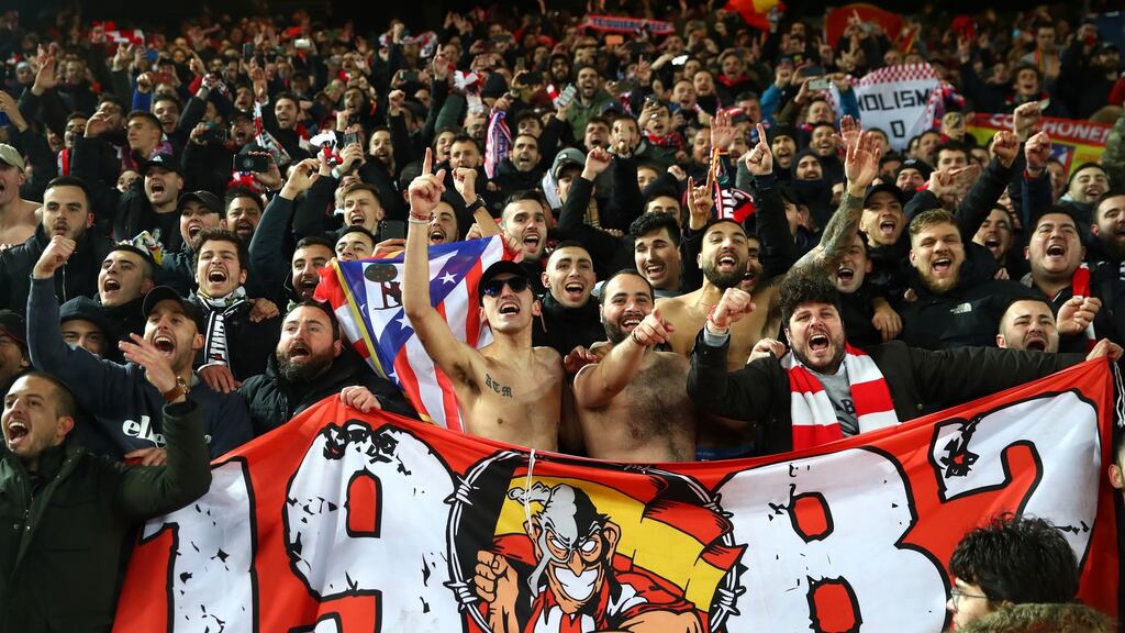 Atletico Madrid fans celebrate victory after the Champions League round of 16 second leg match against Liverpool at Anfield on March 11th. Photograph: Julian Finney/Getty Images