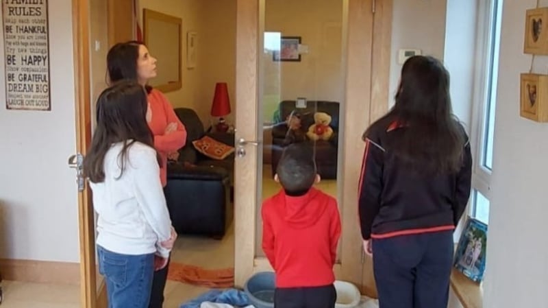 Louise Callaghan with her children in Clonmany, Co Donegal.