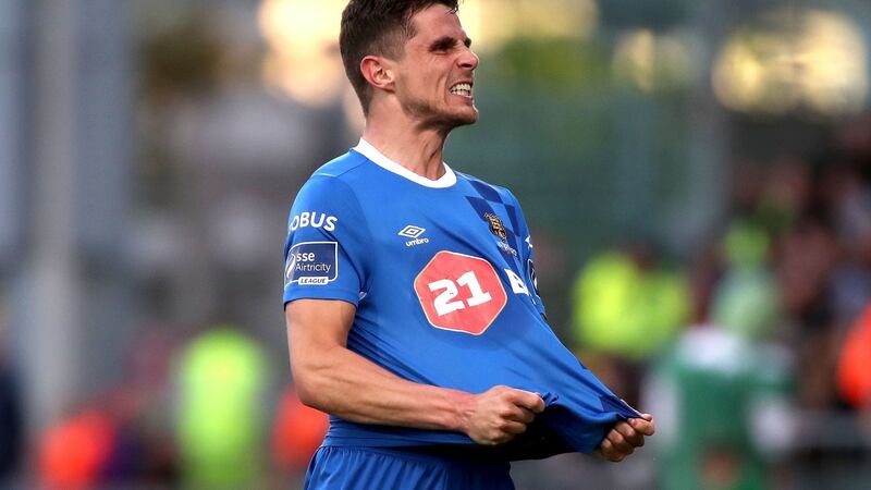 Gavan Holahan celebrates opening the scoring for Waterford at Tallaght. Photograph: Bryan Keane/Inpho