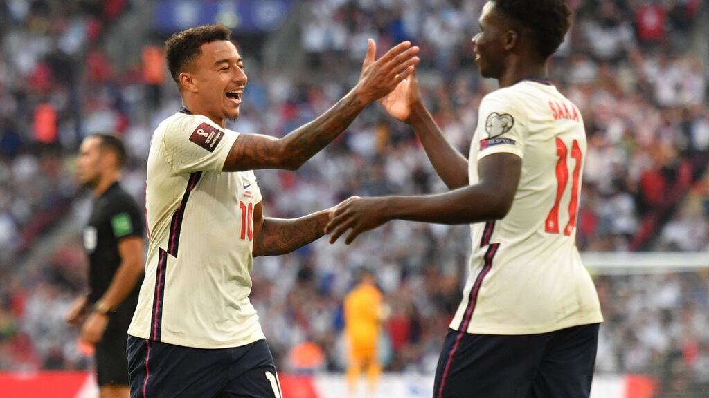 Jesse Lingard scored twice and Bukayo Saka was also on the scoresheet as England beat Andorra 4-0 at Wembley. Photograph: Justin Tallis/Getty/AFP