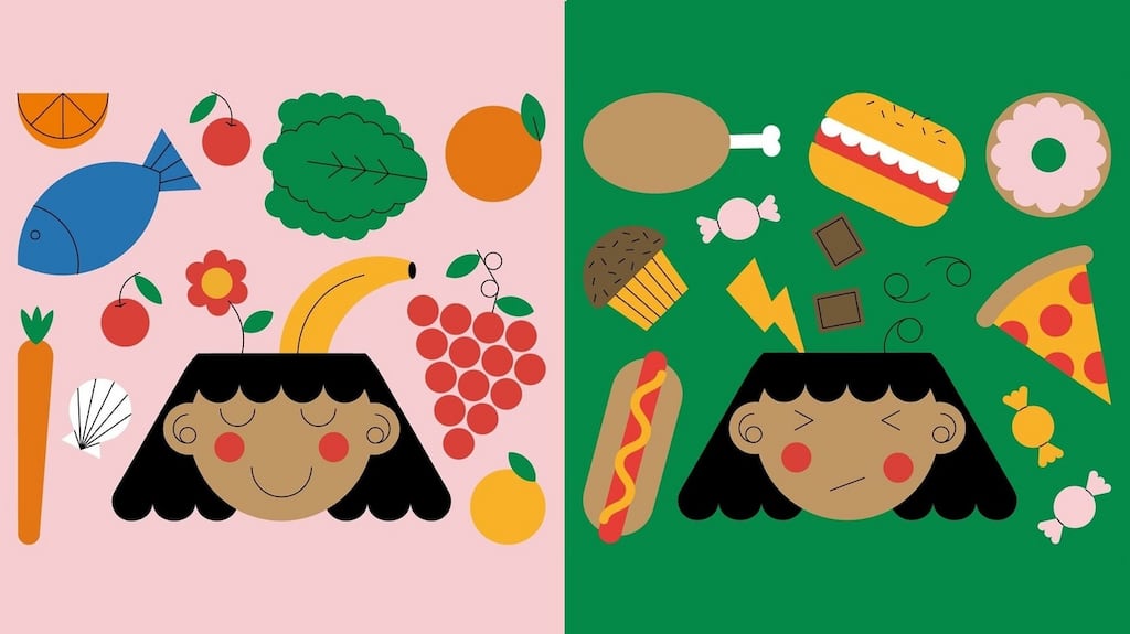 The sugar-laden, high-fat foods we often crave may be the least likely to benefit our mental health. Illustration: Rocio Egio/New York Times
