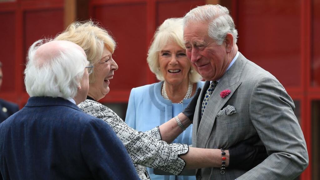 President Michael D Higgins, his wife, Sabina, the Duchess of Cornwall and the Prince of Wales at Glencree Peace and Reconciliation Centre in Co Wicklow. Photograph: Owen Humphreys/PA Wire