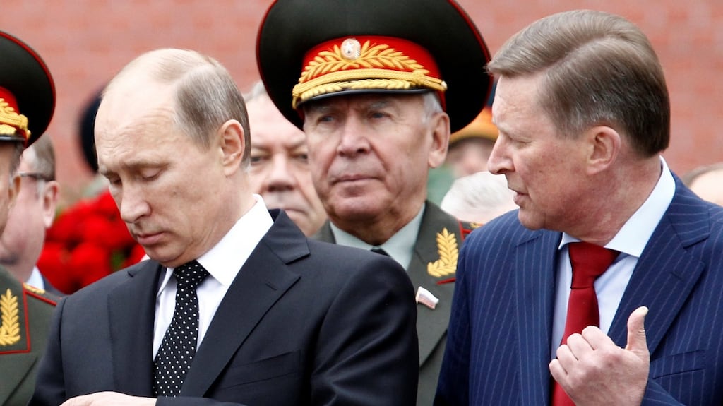 Russian president Vladimir Putin and chief of President’s staff Sergei Ivanov attend a ceremony marking the 72nd anniversary of the Nazi German invasion, at the Tomb of the Unknown Soldier by the Kremlin walls in Moscow in 2013. Photograph: Reuters