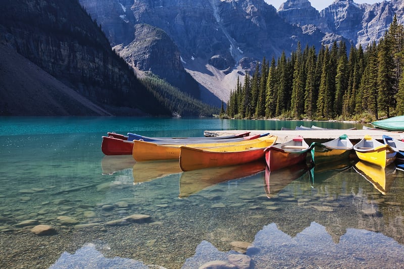 The shore of Moraine Lake, Banff National Park, Alberta, Canada