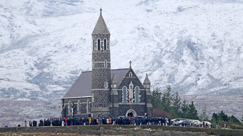The funeral of Micheal Roarty at the Sacred Heart Church in Dunlewey, Co Donegal. Photograph: Niall Carson/PA Wire
