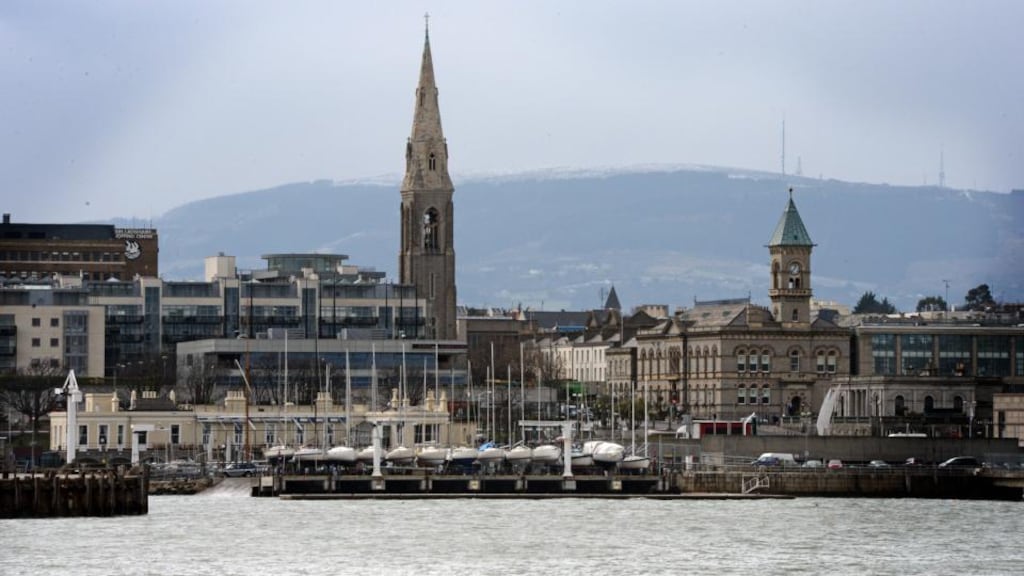 Dún Laoghaire harbour: Gateway by artist Michael Warren was erected in 2002 as part of the Pavilion complex near Dún Laoghaire harbour, and was removed in 2009 and placed in storage pending the completion of redevelopment works in the area. Photograph: Eric Luke