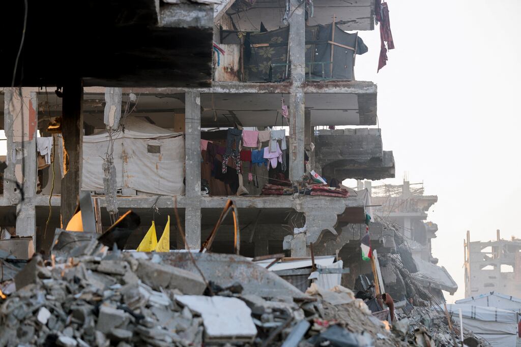 A partially destroyed building among the rubble in Beit Lahia, northern Gaza, on Saturday, March 15th. Photograph: Saeed Jaras/AFP