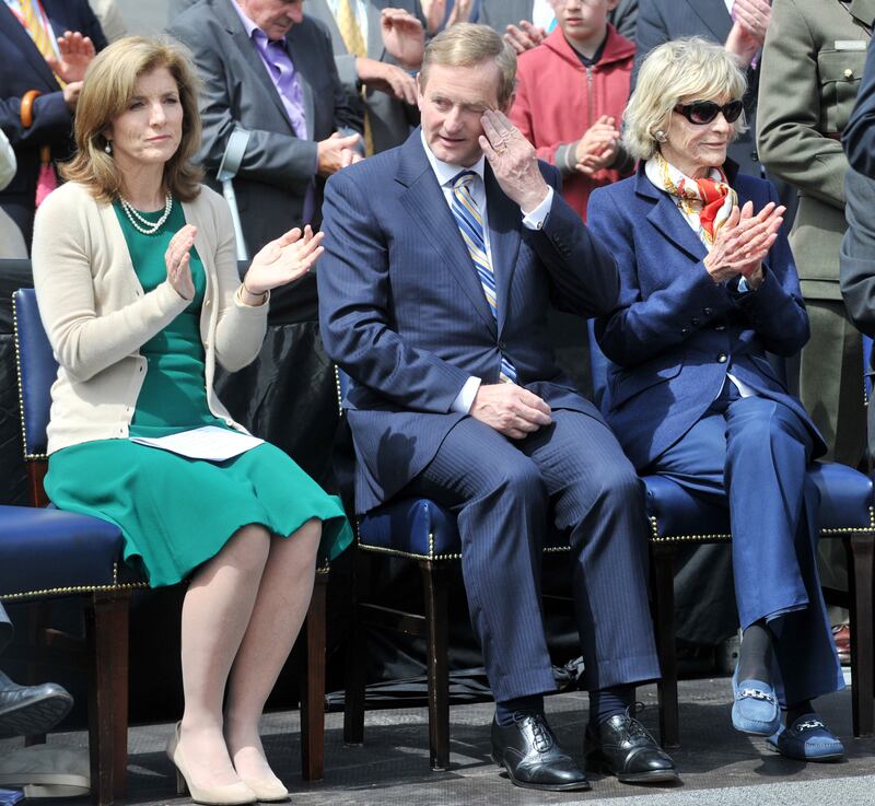 Caroline Kennedy, daughter of former US president John F Kennedy, with former taoiseach and Fine Gael leader Enda Kenny and her aunt Jean Kennedy Smith at the Kennedy homestead in Dunganstown Co Wexford. Photograph: Rolling News.ie