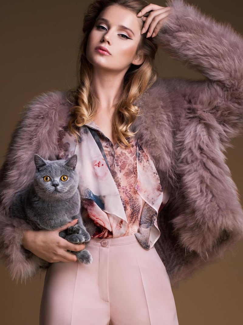 Fur jacket, €1,999, trousers, €159, blouse, €209, Basler Brown Thomas