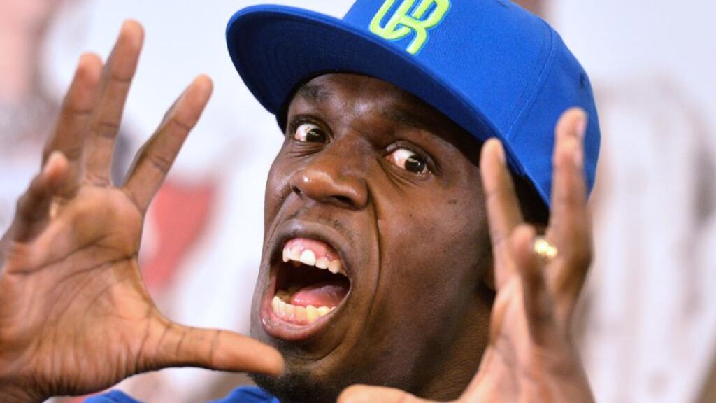 Jamaican sprinter Usain Bolt poses during a news conference in Rome on the eve of the Diamond League Golden Gala event. Photograph: Alberto Pizzoli/Getty Images