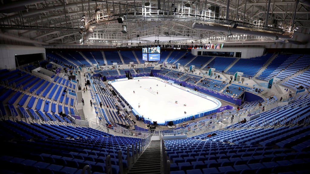 Gangneung Ice Arena, where the Winter Olympics will be held: North Korea will send 230 cheerleaders and a 30-member taekwondo team – as well as an orchestra and half a hockey team. Photograph: Kim Hong-Ji/Reuters