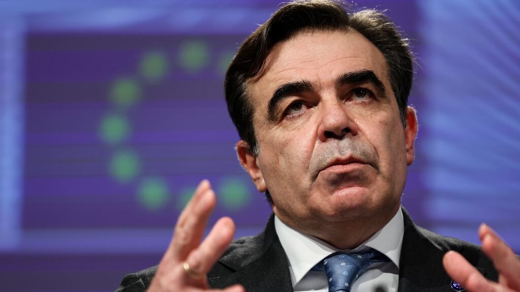 European Commission vice-president Margaritis Schinas says the commission is working with the pharmaceutical companies to speed up the manufacture of vaccines where possible. Photograph: Kenzo Tribouillard/ EPA
