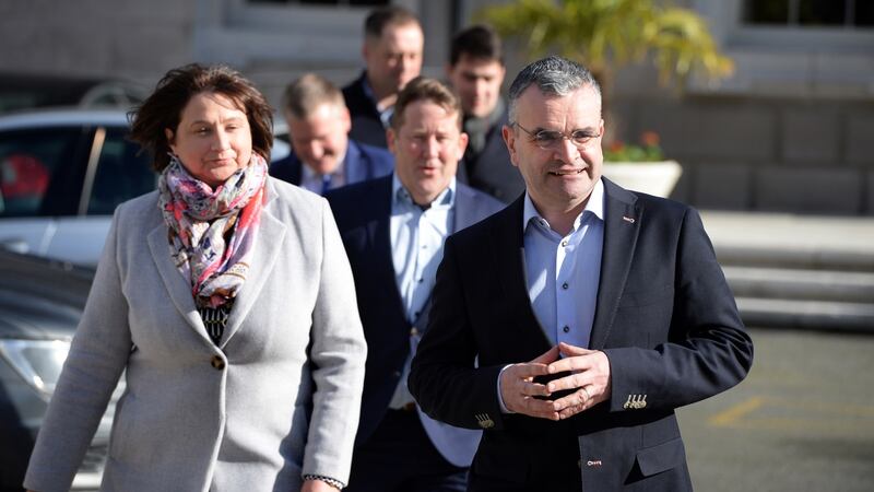 Fianna Fáil TDs Anne Rabbitte, Darragh O’Brien and Dara Calleary. Photograph: Dara Mac Dónaill