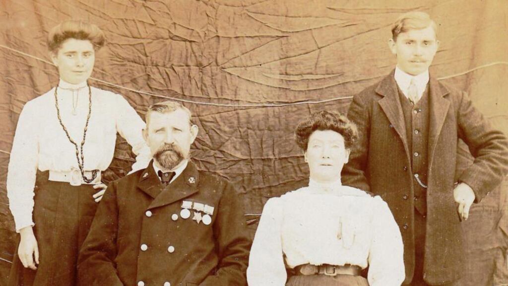(From left to right) Frances, daughter of Jeremiah Hennessy snr (seated), his second wife Mary Josephine, and son Jeremiah jnr, who was involved in the Howth gunrunning.