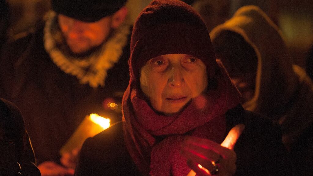 The scene at Apollo House on Wednesday night where a protest regarding the homeless situation was taking place. Photograph: Dave Meehan/The Irish Times