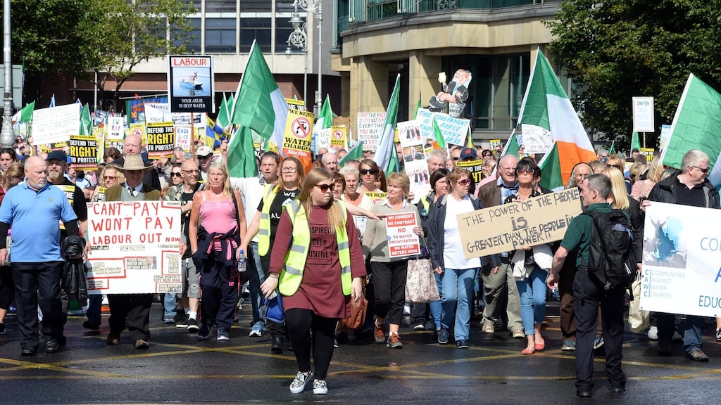 “We meet people struggling to build a more progressive Ireland”: An anti-water charges protest in Dublin city centre in August 2015. Photograph: Eric Luke