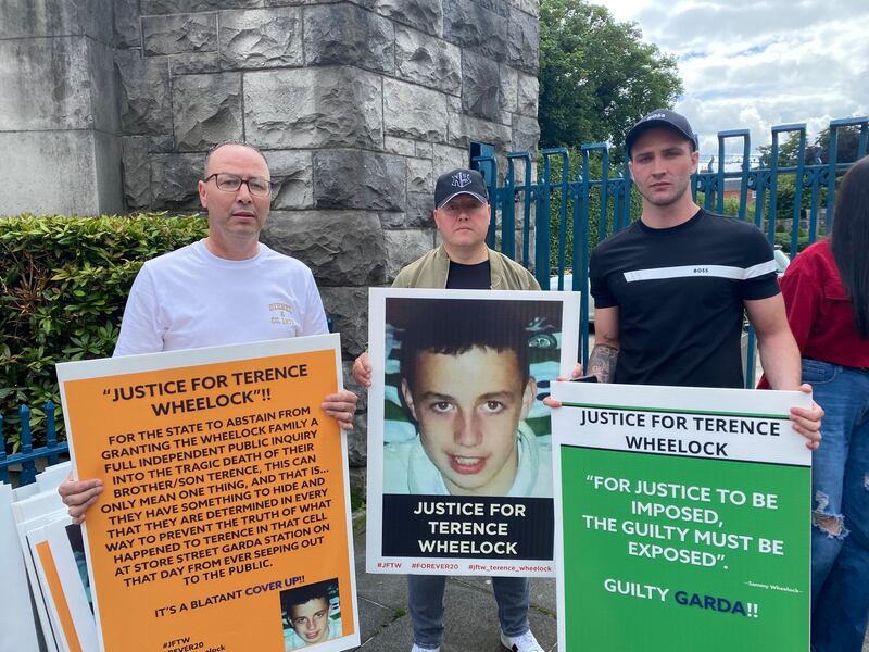 Sammy Wheelock (C), brother of Terence Wheelock, was among those at a protest at the Garden of Remembrance, Dublin, calling for a public inquiry into the death of Terence in 2005