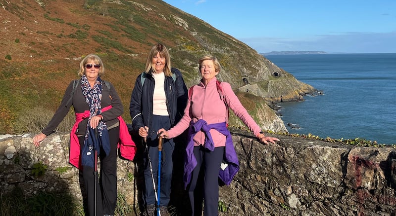 Madge Conboy-Browne, Mary Kelly, and Mary Bowles pictured on the cliff walk between Greystones and Bray, Co Wicklow, on Friday. Photograph: Tim O'Brien