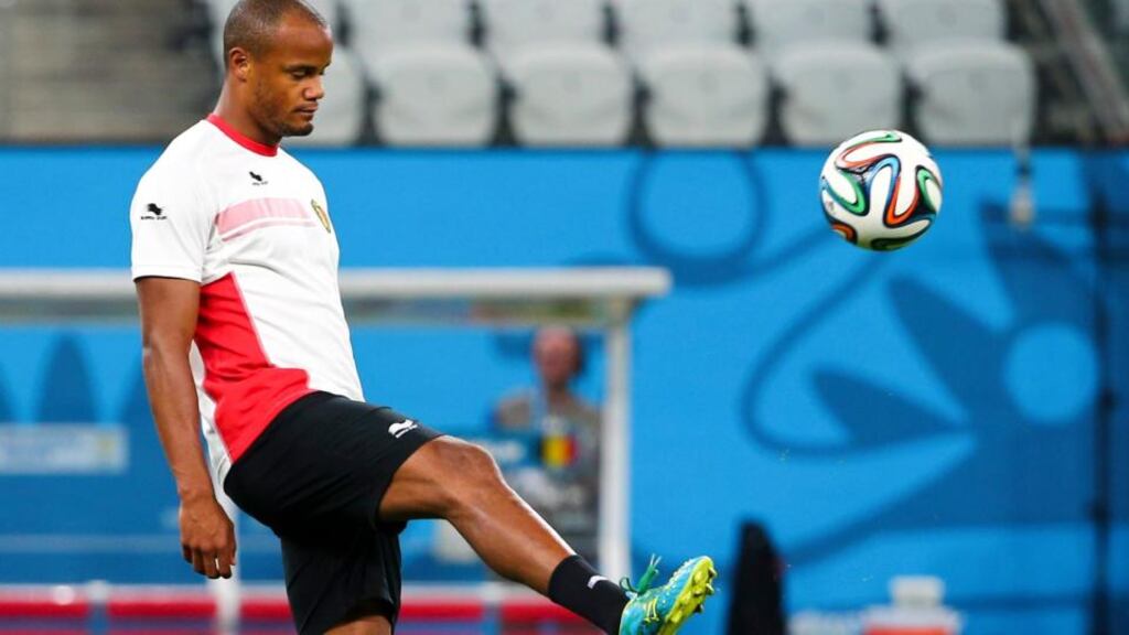 Belgian national soccer team captain Vincent Kompany during a training session. Photograph: Diego Azubel/Epa